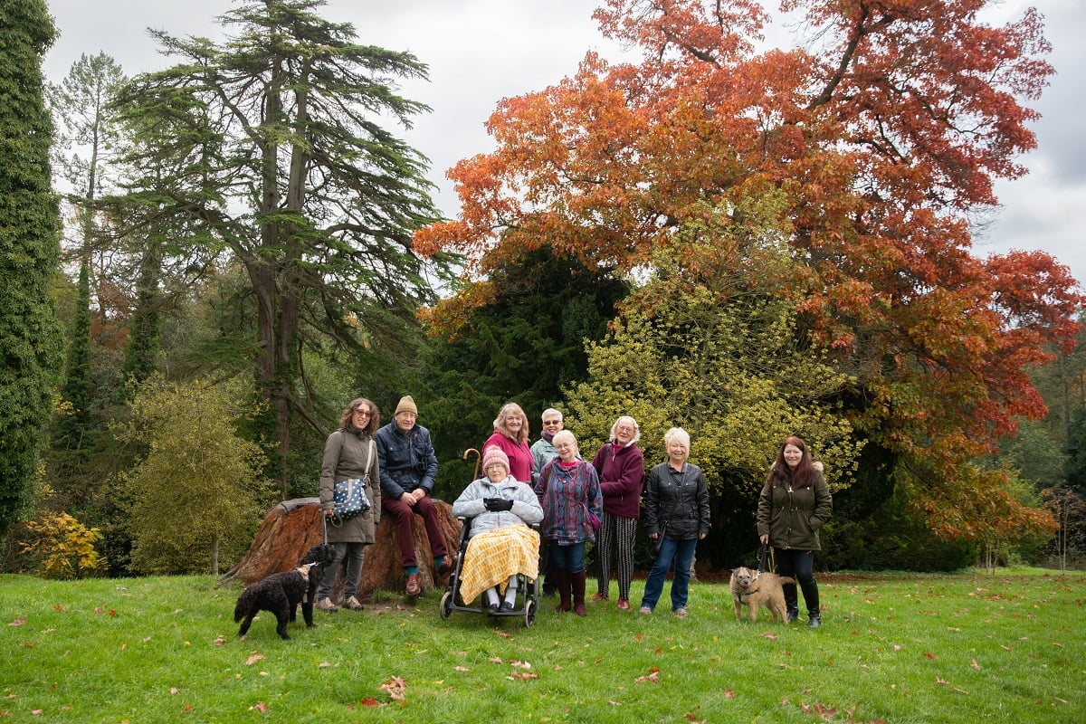 Group photo at Batsford Arboreteum. The trees have an autumn colour.
