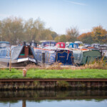 A photo at Saul Junction showing a range of narrowboats.