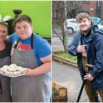 Conner on the left holding some cupcakes when he first volunteered with us. Conner on the right as he returns to help with our allotment.
