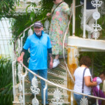 Gary walking down from the top floor of a greenhouse.