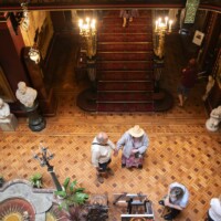 A birds eye view of the interior of a manor house.