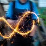 An infinity symbol made of a trail of light from a sparkler.