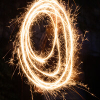 A long exposure of someone using a sparkler to make a bunch of circles.